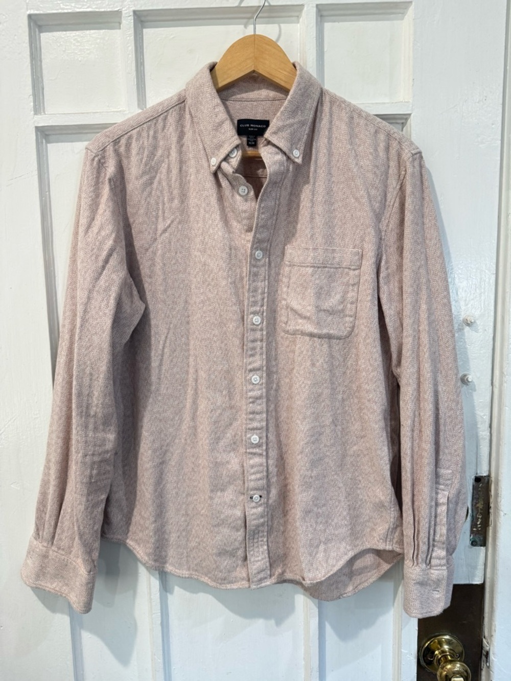 Club Monaco Men's Button-Down Shirt in Pale Pink Herringbone